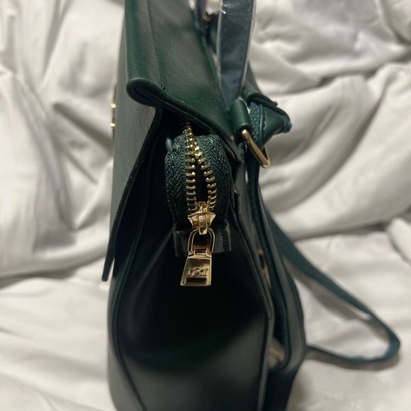 Badgley Mischka Green Leather Backpack with Gold Emblem - Picture 4 of 4